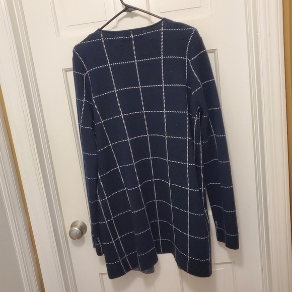 RAIN Navy & White Plaid Open Front Knit Cardigan Size Large - Picture 10 of 10